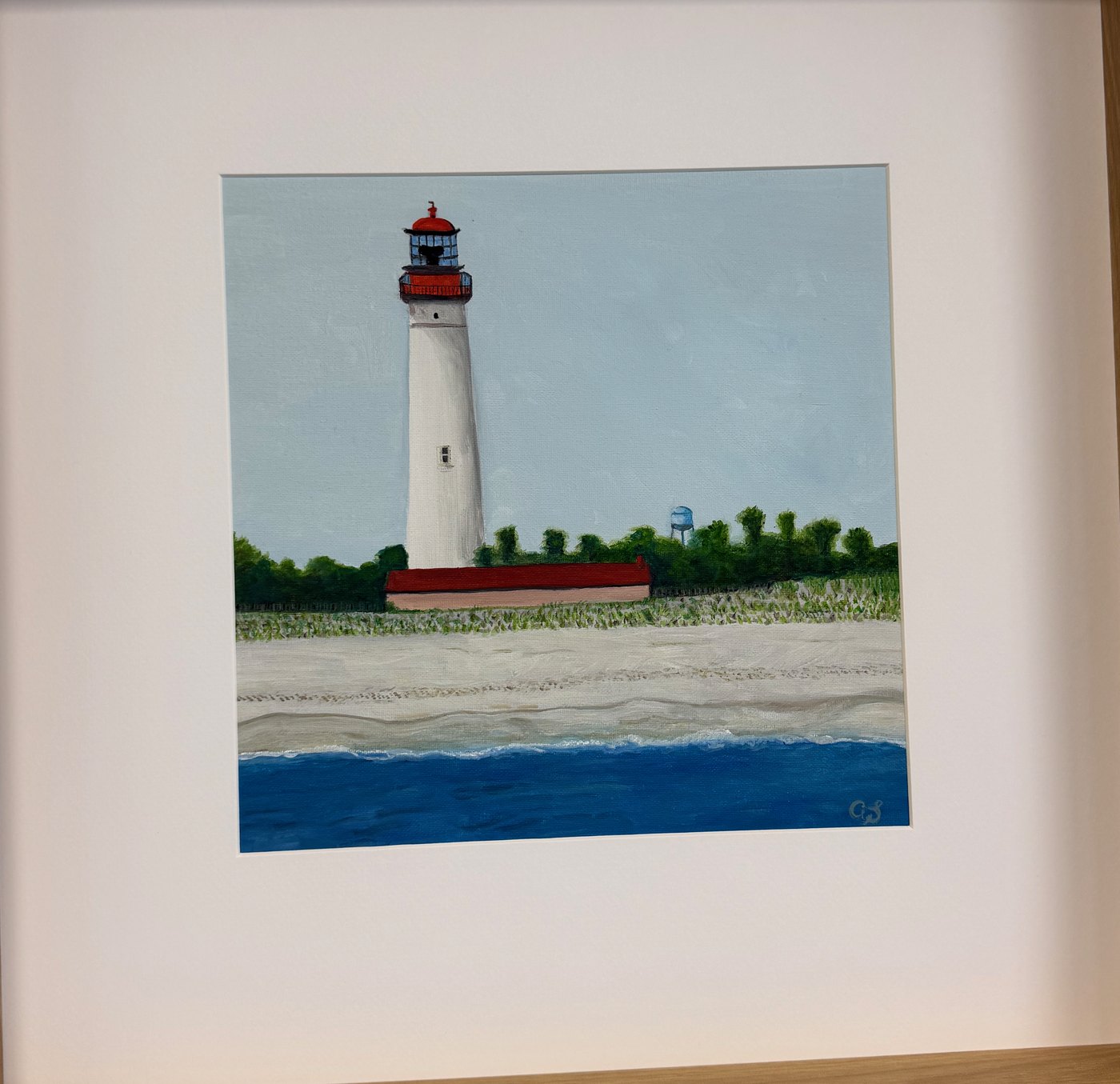 Cape May Lighthouse, framed oil on canvas